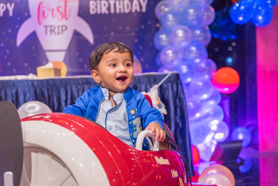 Birthday boy on a themed ride